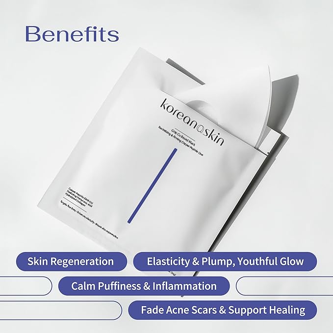 Koreana Skin GHK-Cu Copper Peptide Hydrogel Face Mask Anti-Aging Collagen Booster for Skin Repair, Firming, Fades Acne Scars & Redness. K-Beauty Sheet Mask Treatment