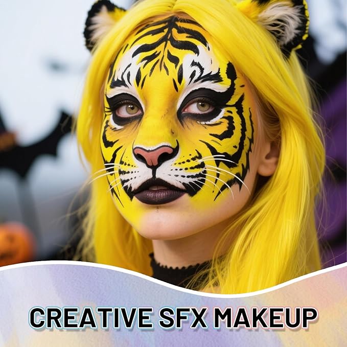 Yellow Water Based Face Body Paint, 2.37 OZ Large Tube Full Coverage Face Paint for Lion Tiger Cosplay, Washable Yellow Body Painting Cream for Adult Carnival Stage Halloween SFX Makeup