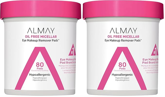 Almay Biodegradable Makeup Remover Pads, Micellar Gentle, Hypoallergenic, Fragrance-Free, Dermatologist & Ophthalmologist Tested, 80 Count (Pack of 2)