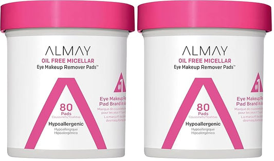 Almay Biodegradable Makeup Remover Pads, Micellar Gentle, Hypoallergenic, Fragrance-Free, Dermatologist & Ophthalmologist Tested, 80 Count (Pack of 2)