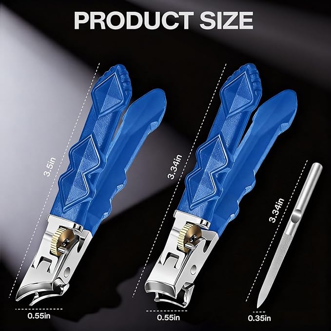 Toenail Clippers for Thick Toenails, Wide Jaw Nail Clippers Set,Heavy Duty Ingrown Toenail Clippers Nail Cutters, Ultra Sharp Slanted Cutter Set with Long Handle for Men, Women & Seniors