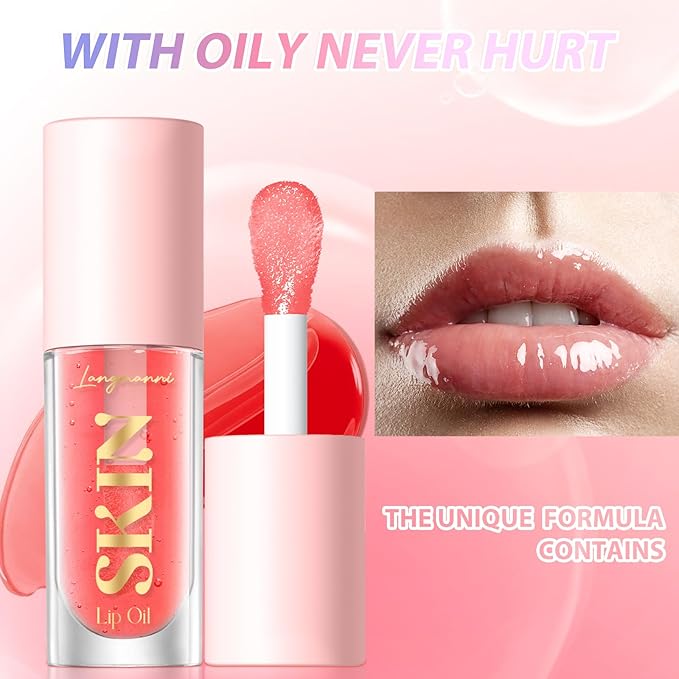 LANGMANNI Moisturizing Lip Oil,No-Sticky Lip Gloss Lip Balm Lip Care,Fruit Flavoured Lip Oil For Dry Lip's Moisturizing Hydrating And Nourishing ((Raspberry))