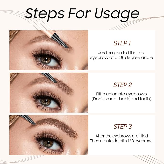 Microblading Eyebrow Pen - Eyebrow Pencils for Women, Long Lasting Waterproof Brow Pencil With Micro-Fork Tip Applicator and Stays on All Day (Dark Brown)