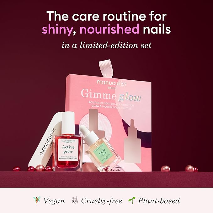 Manucurist Active Glow Raspberry Gift Set and Green Oil – Includes: 1 Care & Makeup Nail Polish, 1 Cuticle Nail Oil, 1 Complimentary Mini Nail File – Valentines Day Gifts for Her - Womens Gifts