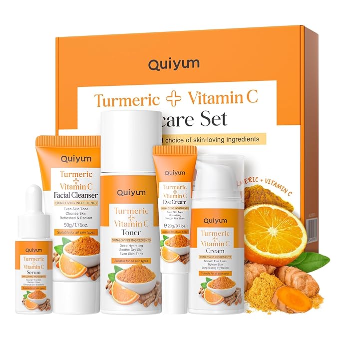 Skin Care Set, Turmeric Vitamin C Skincare Kits 5PCS - Beauty for Women, Facial Skin Care Routine Set Kit, Dark Spot Remover for Face, Reduce Acne, Birthday Christmas Stocking Stuffers Gift