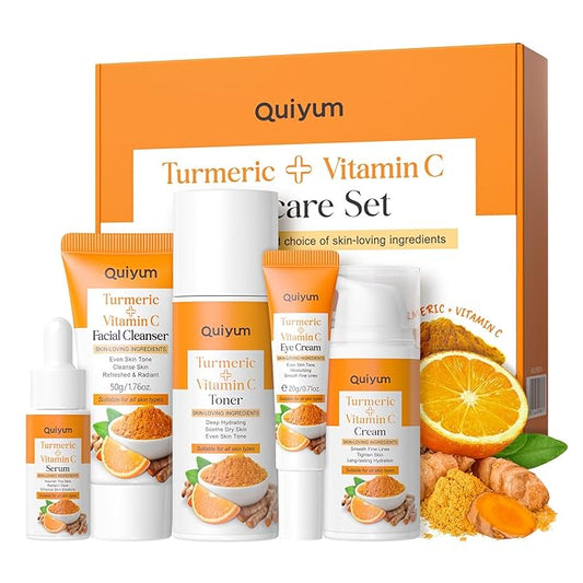 Skin Care Set, Turmeric Vitamin C Skincare Kits 5PCS - Beauty for Women, Facial Skin Care Routine Set Kit, Dark Spot Remover for Face, Reduce Acne, Birthday Christmas Stocking Stuffers Gift