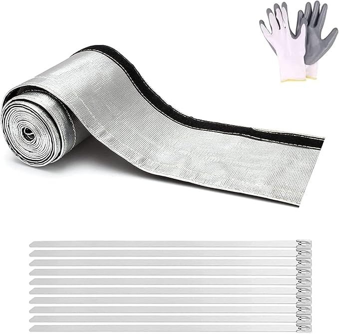 Aluminized Sleeving Heat Shield Fuel Line Wire Sleeve for Ultimate Heat Protection, 1" I.D. x 10FT with 10PCS Stainless Steel(304) Cable Ties - Silver