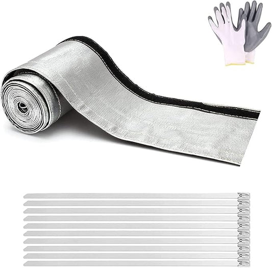 Aluminized Sleeving Heat Shield Fuel Line Wire Sleeve for Ultimate Heat Protection, 1" I.D. x 10FT with 10PCS Stainless Steel(304) Cable Ties - Silver
