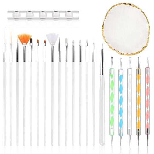 22 Pcs Nail Art Brush Set - Acrylic Silicone Dotting Pen Tools, Resin Nail Art Palette - Nails Design Tools for DIY Home Salon, Display Board