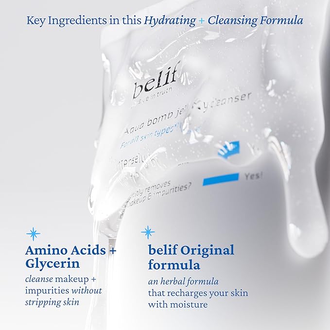 belif Jelly Hydrating Deep Cleanser – Low pH Mild & Gentle Gel-to-Foam Face Wash for Daily Deep Pore Cleansing, Hydrating and Refreshing for All Skin Types, Korean Skincare, 5.4 fl.oz (Old Formula)