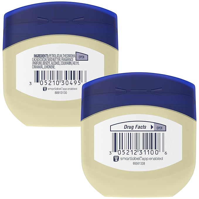Vaseline Original & Cocoa Butter Healing Jelly Travel-Size Variety 4-Pack – Rich Moisturizing Ointment, Skin Protectant for Soothing Cracked, Dry Skin, 1.75 Oz Ea