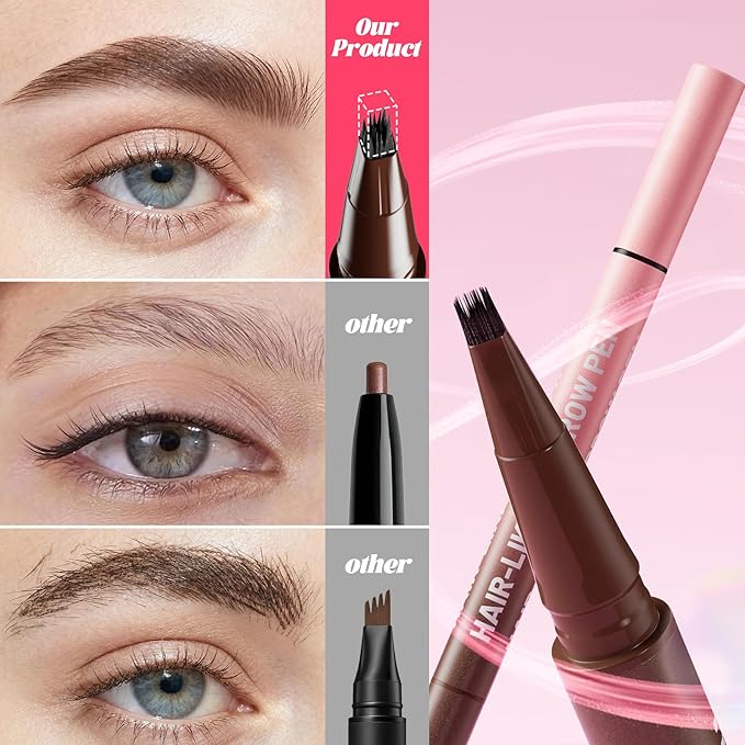 Microblading Eyebrow Pencil for Women, Waterproof Eyebrow Pen with Micro-Fork Tip & Precise Brush-Tip, Natural Hair-Like Brows, Long-Lasting Smudge-Proof Eye Brow Tint, Dark Brown,1 Pack
