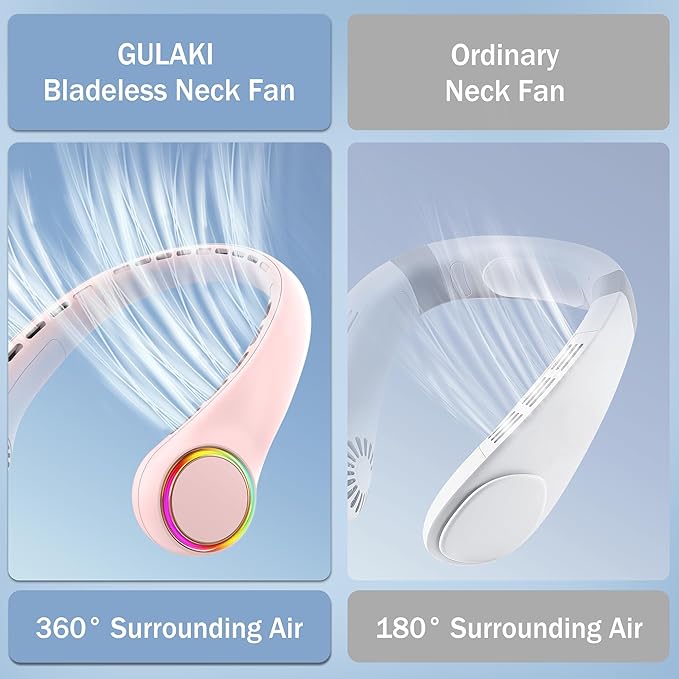 Portable Neck Fan, Personal Fan with 4000mAh Battery, Rechargeable Neck Fan with 3 Speeds and 64 Cool Lights, Birthday Gifts for Men Women Mom Dad, Hands Free Cooling fan for Summer(Pink)