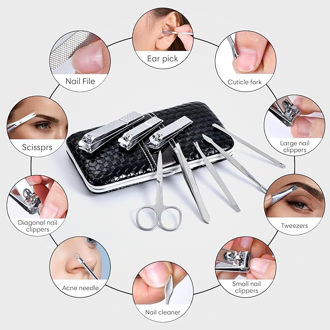 Nail Clippers Set Fingernail and Toenail Clipper Cutters Men's Accessories,Manicure Pedicure Kit Professional Grooming Kits,Nail Care Tools with Travel Case Gifts for Men Women