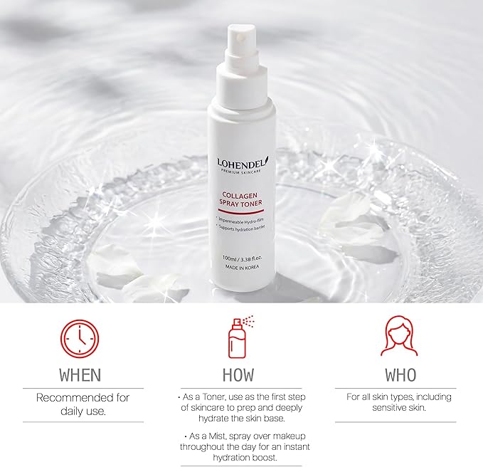 Collagen Spray Toner, Fine Mist Face Toner with Collagen & D-Panthenol, Firming & Elasticity, Instant Hydration, Soothe Irritated Skin, Korean Skincare 100ml / 3.38fl.oz
