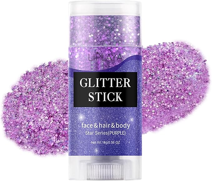 Purple Face and Body Glitter Stick,Holographic Neon Accessories Outfit Singer Concert Sparkling Festival Rave Glitter Makeup