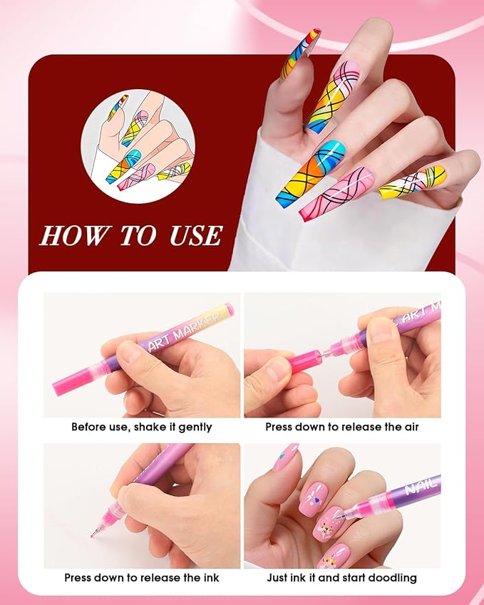 EarTycoon 12 Colors Nail Art Pens Set, Fine Tip 0.5mm, Portable Nail Art Tools for Home Salon, for Beginners and Veterans, DIY Decoration for Adult, for Christmas Gifts(12pcs)