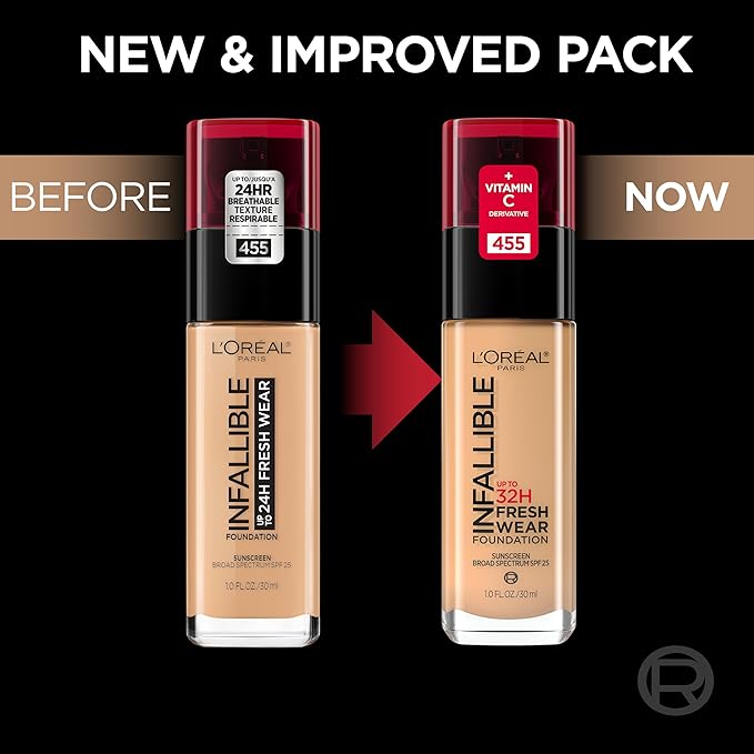 L'Oreal Paris Makeup Infallible Up to 32 Hour Fresh Wear Lightweight Foundation, 480 Radiant Sand, 1 Fl Oz, Packaging May Vary