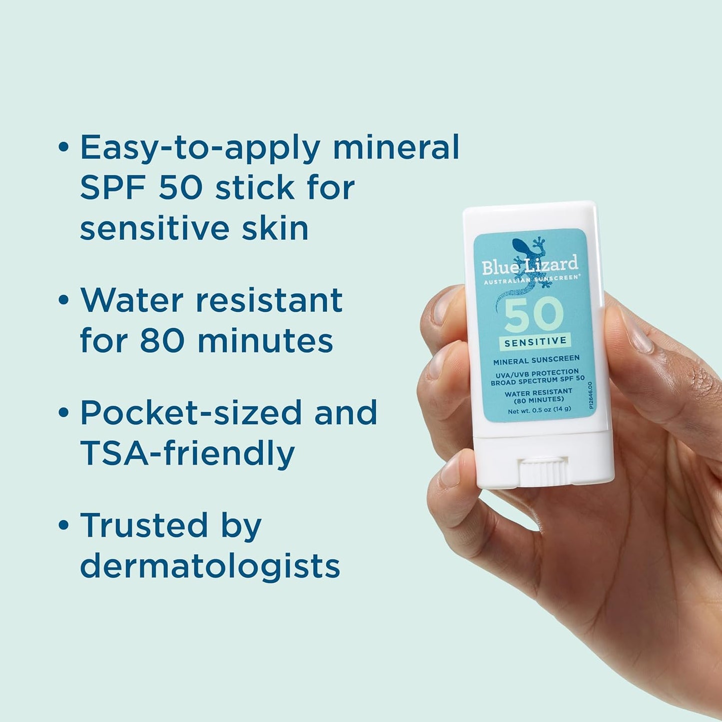 Sensitive Mineral Sunscreen Stick with Zinc Oxide, SPF 50+, Water Resistant, UVA UVB Protection Easy to Apply, Fragrance Free, 0.5 Oz