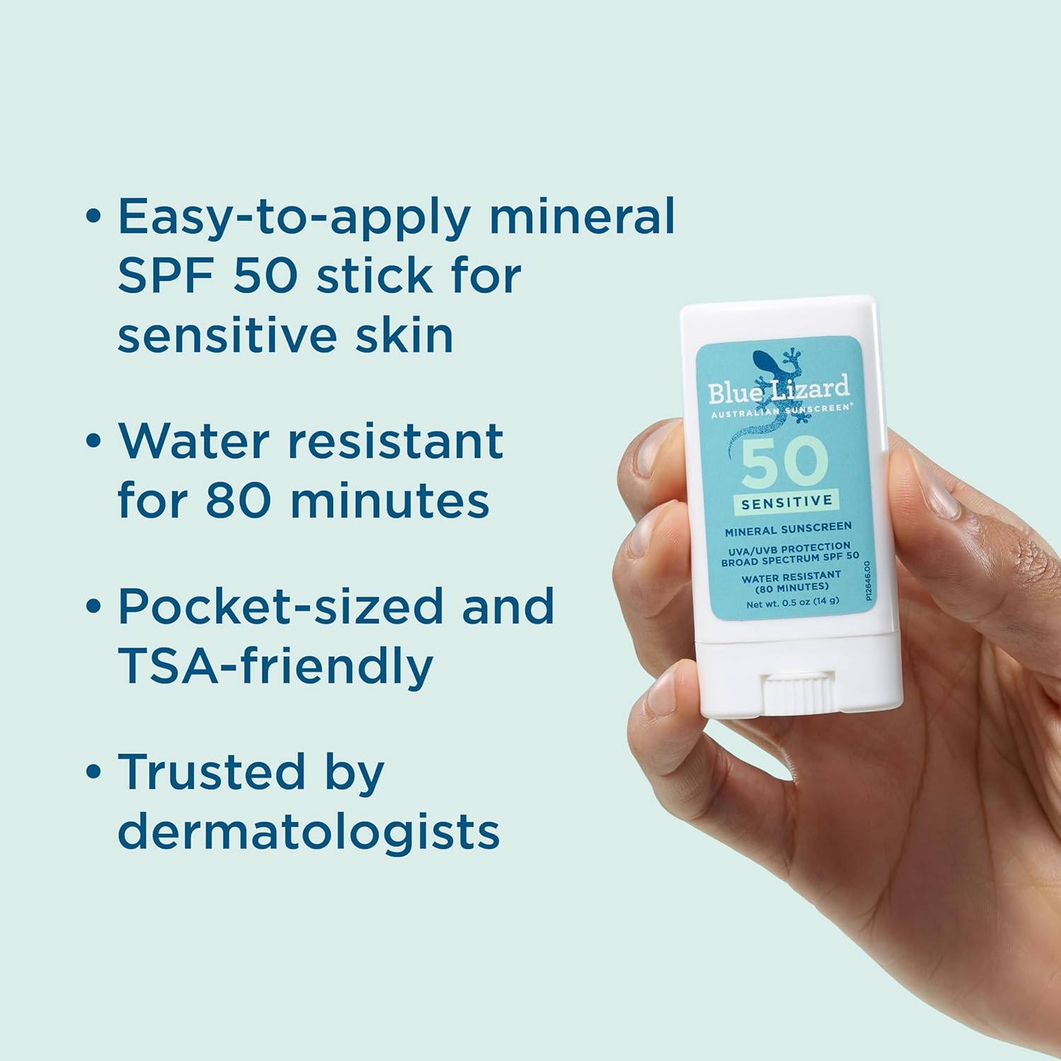 Sensitive Mineral Sunscreen Stick with Zinc Oxide, SPF 50+, Water Resistant, UVA UVB Protection Easy to Apply, Fragrance Free, 0.5 Oz