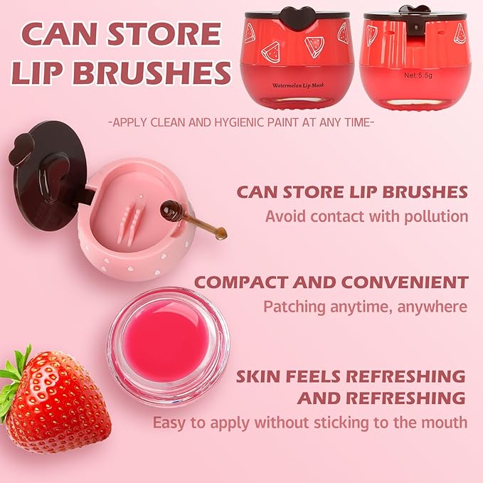 4 PCS Bee Lip Balm Lip Mask Honey Pot, Honey & Strawberry & Watermelon & Apple Lime Lip Sleeping Mask Propolis Moisturizing Lip Balm with Stick, Hydrating Prevention Dry & Cracked