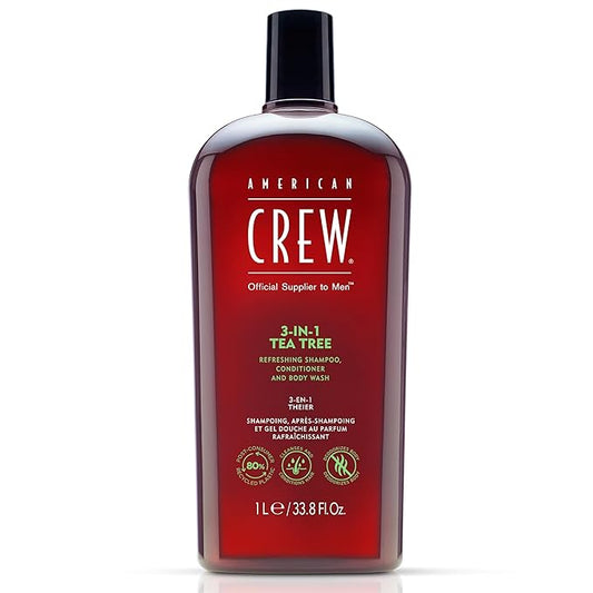 American Crew Shampoo, Conditioner & Body Wash for Men, 3-in-1, Gift for Men, Tea Tree Scent, 33.8 Fl Oz