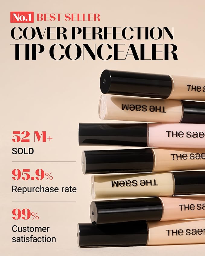 THESAEM Cover Perfection Tip Concealer 0.2 fl.oz. - 1.75 Middle Beige Warm Beige for Medium Skin Tone 22 - High Coverage Long Lasting Concealer - Korean Makeup for Dark Circles & Blemishes
