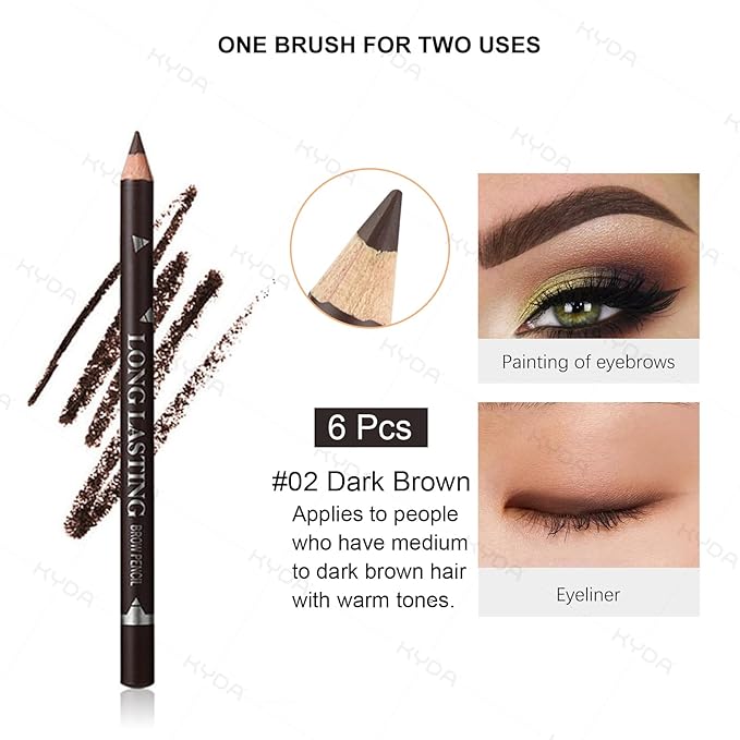 Ownest 6 Pcs Dark Brown Eyebrow Pencil Set, Wooden Eyebrow Pen for Women, Waterproof Long Lasting Brow and Eyeliner Pencil With Brush, Beginner Makeup Brow Pencil, Natural Eyes Brow Makeup Pen