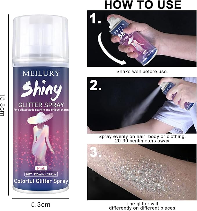 Halloween Hair and Body Glitter Spray, Holographic Glitter Highlighter Powder, Hairspray for Clothes, Face Body Shiny Glitter, Loose Shimmer Hairspray Festival Rave Prom Accessories