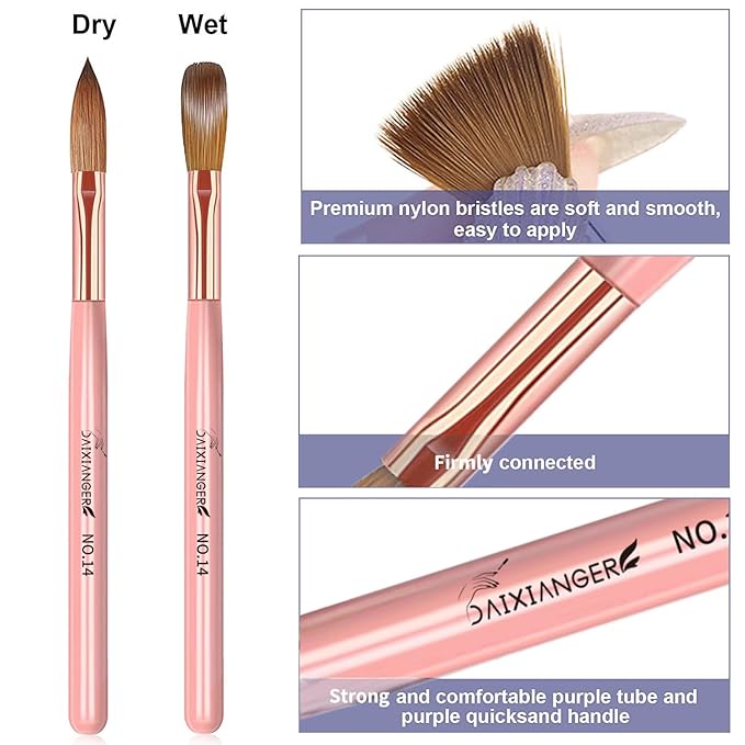 DAIXIANGER 5Pcs Acrylic Nail Art Brush Set -Size 6/8/10/12/14, Rose Gold Handle Nail Brushes for Acrylic Application Powder & Nail Extension, 3D Nail Carving Tools for DIY Home Salon Manicure