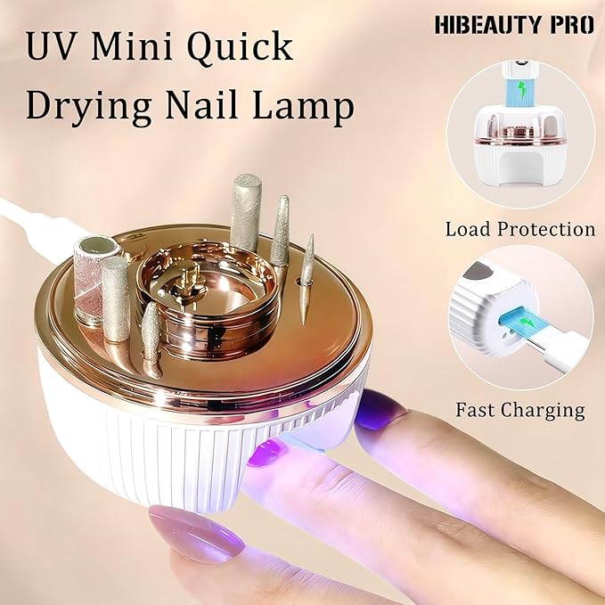 Professional Electric Nail Drill with UV Light, Cordless 18000RPM Rechargeable File for Acrylic Gel Dip Nails, Manicure Pedicure Polishing, Shaping & Gel Removal for Home Salon and Travel (White)