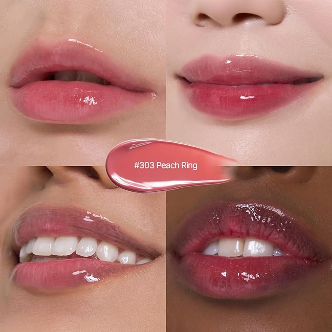 Laka Jelling Nude Gloss Mini, 1.9g/0.07oz, Sheer Hydrating Lip Oil with No Stain, Non-Sticky, Nourishing Gloss for a Fresh, Glowy Look, Vegan, Clean Beauty Makeup, K-Beauty (#303 Peachring)