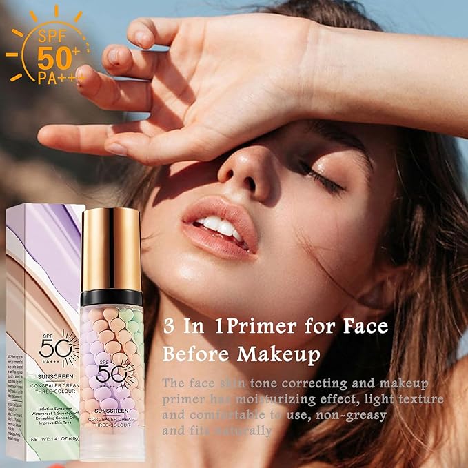 3 In 1 Primer for Face Before Makeup, Face Tinted Moisturizer Sunscreen Isolation Cream,SPF 50,One Step Color Corrector Primer, Makeup Primer Oil Control & Concealer Skin Tone Correcting,Radiance Skin