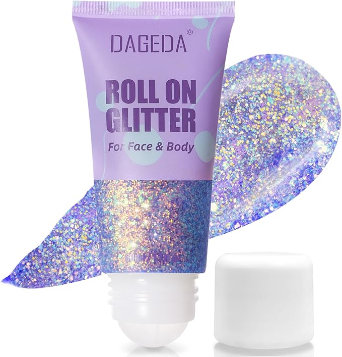DAGEDA 50ml Roll-on Body Glitter,Holographic Eye Face Hair Glitter Gel for Festival Outfit Mermaid Accessories,Chameleon Color Body Shimmer Makeup Rave Outfits Accessories for Women (Mermaid)