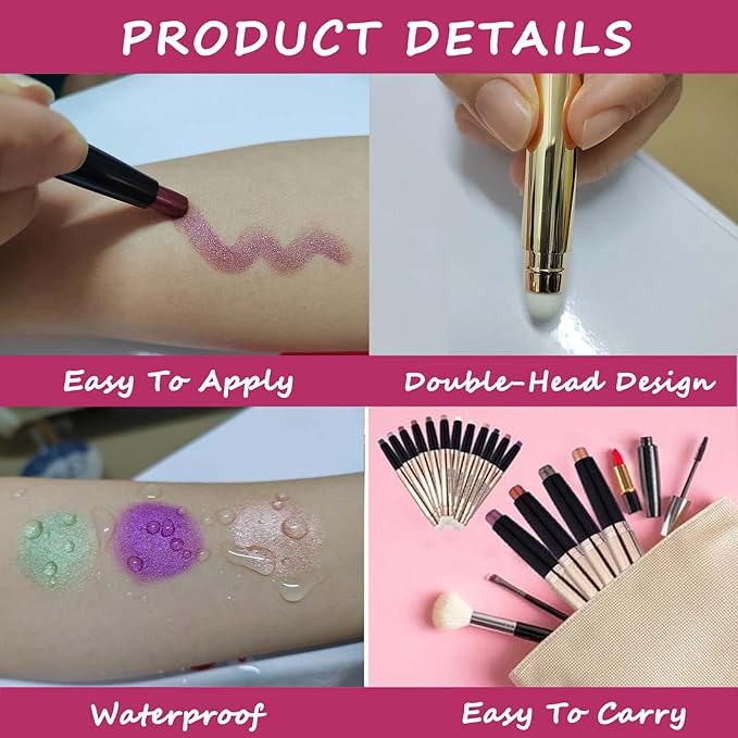 Purple Eyeshadow Stick Makeup, Highlighter Matte Cream Eye Shadow Pencil, Waterproof Hypoallergenic Long Lasting Crayon, Glitter Primer Palette Shimmer Eyeliner Pen wiht Soft Brush