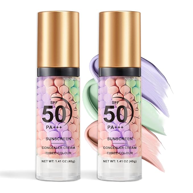 2PCS 3 in 1 Primer for Face Before Makeup, SPF 50 PA+++, One Step Color Correcting Makeup Face Primer, Oil Control Moisturizing Sunscreen Makeup Color Corrector Facial Serum Radiance Skin