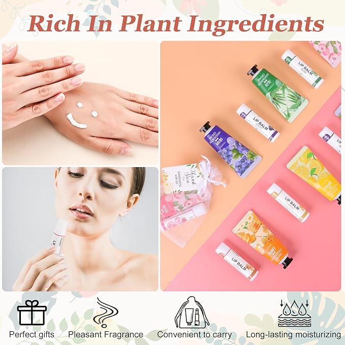 30 Pack Bulk Hand Cream and Bulk Lip Balm Sets, Valentines Day Gifts, Wedding Favors for Guests with Thank You Card and Organza Bags, Mothers Day Gifts, Teacher Appreciation Gift and Nurse Gift
