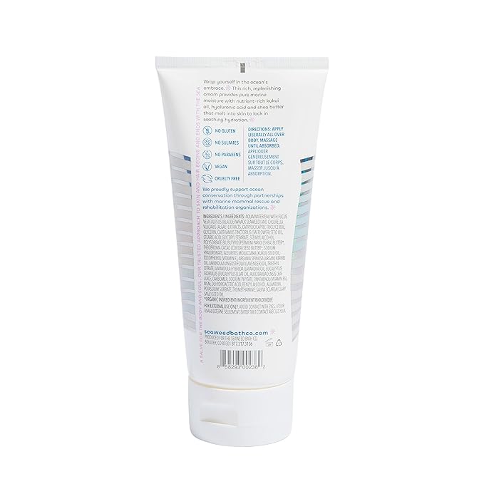 Seaweed Bath Co. Hydrate Body Cream - Lavender - Hydrating Scented Moisturizer for Body and Hands - With Vitamin E, Hyaluronic Acid and Shea Butter for Dry Skin - 6 oz