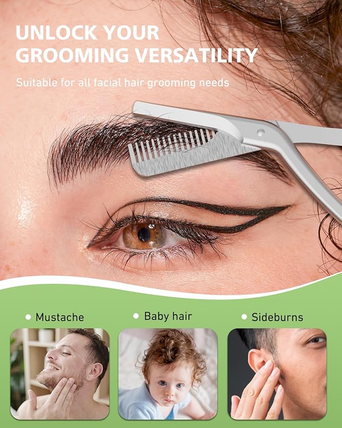 BALUCA Eyebrow Scissors with Comb | Professional Stainless Steel Eyebrow Trimmer for Women & Men | Dual-Design Precision Eye Brow Trimmer Scissors for Effortless Grooming, Silver (Silver)