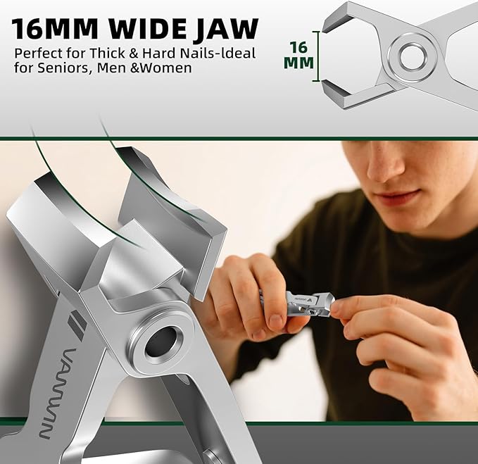 VANWIN Toenail Clippers for Seniors Thick Toenails, Large Toe Nail Clippers for Men Thick Nails with 37mm Wide Opening, Heavy Duty Ingrown Toenail Clippers with Long Handle Sharp Slanted Nail Cutter