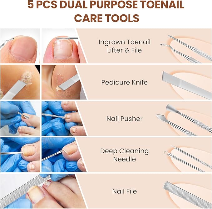 LIONVISON Ingrown Toenail Removal Kit: 8 Pcs Professional Toenail Clippers for Thick Toenails - Heavy Duty Nail Clippers Tools for Seniors Home Foot Care