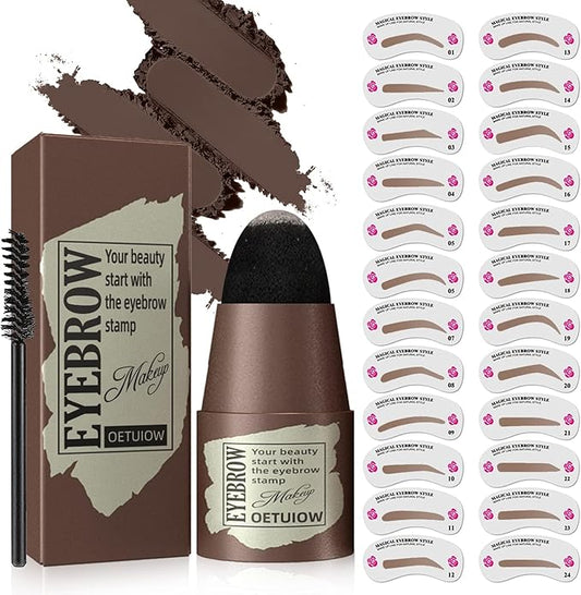 Eyebrow Stamp Stencil Kit - One-Step Eye Brow Stencil Kit with 24 Reusable Thin & Thick Eyebrow Stencils, Long-Lasting Waterproof & Smudge-Proof Brow Stamp Kit for Perfect Eye Makeup (Black Brown)