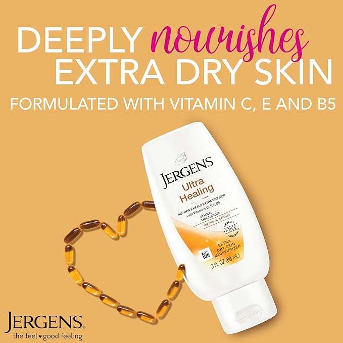 Jergens Ultra Healing Lotion for Extremely Dry Skin, Moisturizer to Relieve and Repair Rough Spots, Improves Skin Texture, Hand and Body Lotion with Vitamins E, C, & B5, 3 Oz (Pack of 3)