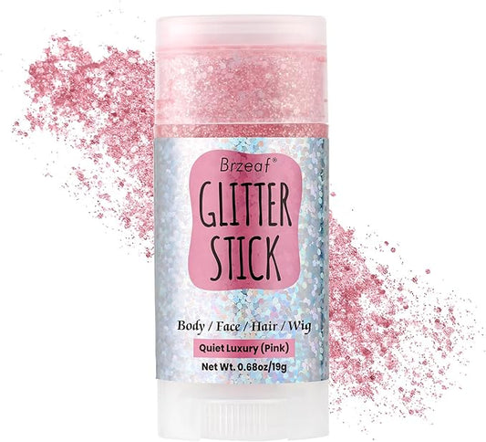 Brzeaf Pink Glitter Stick, Not Greasy & Long Lasting, Christmas Face Glitter Gel, Chunky Glitter for Face/Body/Hair/Eyes/Lip, Singer Concert Music Rave Festival, Glitter Stick Makeup for Women Men