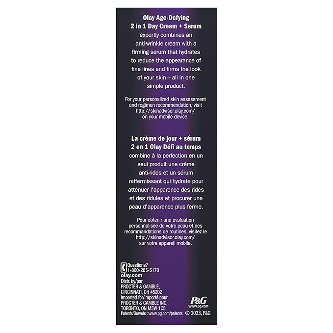 Olay Face Serum, Age Defying Anti-Wrinkle 2-in-1 Day Cream - Anti-Aging, Anti-Wrinkle, Smooths Fine Lines and Wrinkles, Firming, Lifting - Niacinamide, Glycerin, Aloe Vera, 1.7 Oz