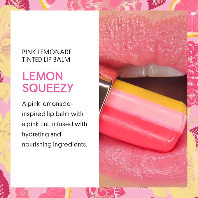 Winky Lux Pink Lemonade Tri-Color Tinted Lip Balm – Lip Care with Jojoba Oil & Vitamin E, Sheer Tint, Juicy Citrus Scent, Softens and Hydrates Dry Lips