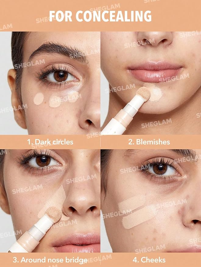 SHEGLAM Complexion Boost Concealer Sponge-Head Applicator Matte Liquid Concealer Long Lasting Brightening Color Corrector Weightless All-Day Long Lasting Hydrating Concealer-Shell