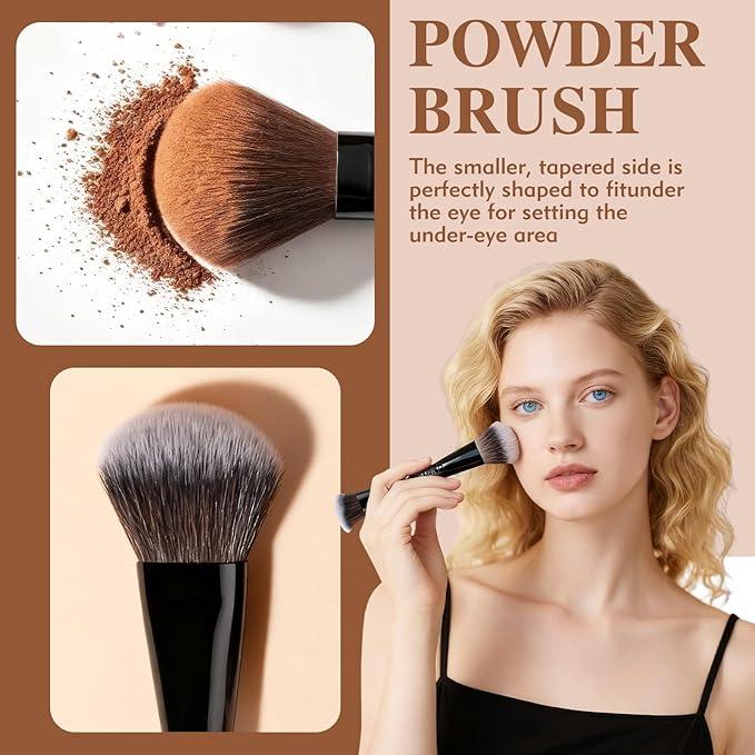 Blush Brush, Dual-Ended Foundation Makeup Brush for Contouring, Blending, and Bronzing(Angled & Round), Angled Contoured for Flawless Face Foundation, Vegan & Cruelty-Free
