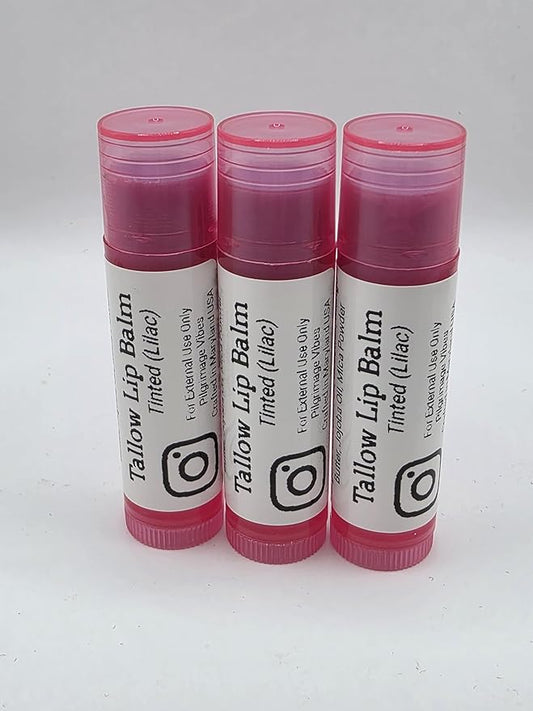 Tallow Lip Balm (3 Pack) (Tinted Lilac) Handmade Grass Fed Beef Tallow Lip Balm with Nourishing Oils