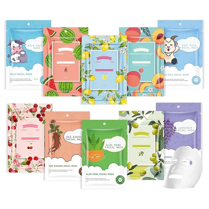 GUOYAOLIFU 10 Sheets Face Masks Skincare, Hydrating Face Masks Suitable for Sensitive Skin, Sheet Masks for All Skin Types, Bulk Facial Masks for Women Skincare, Face Mask for Spa